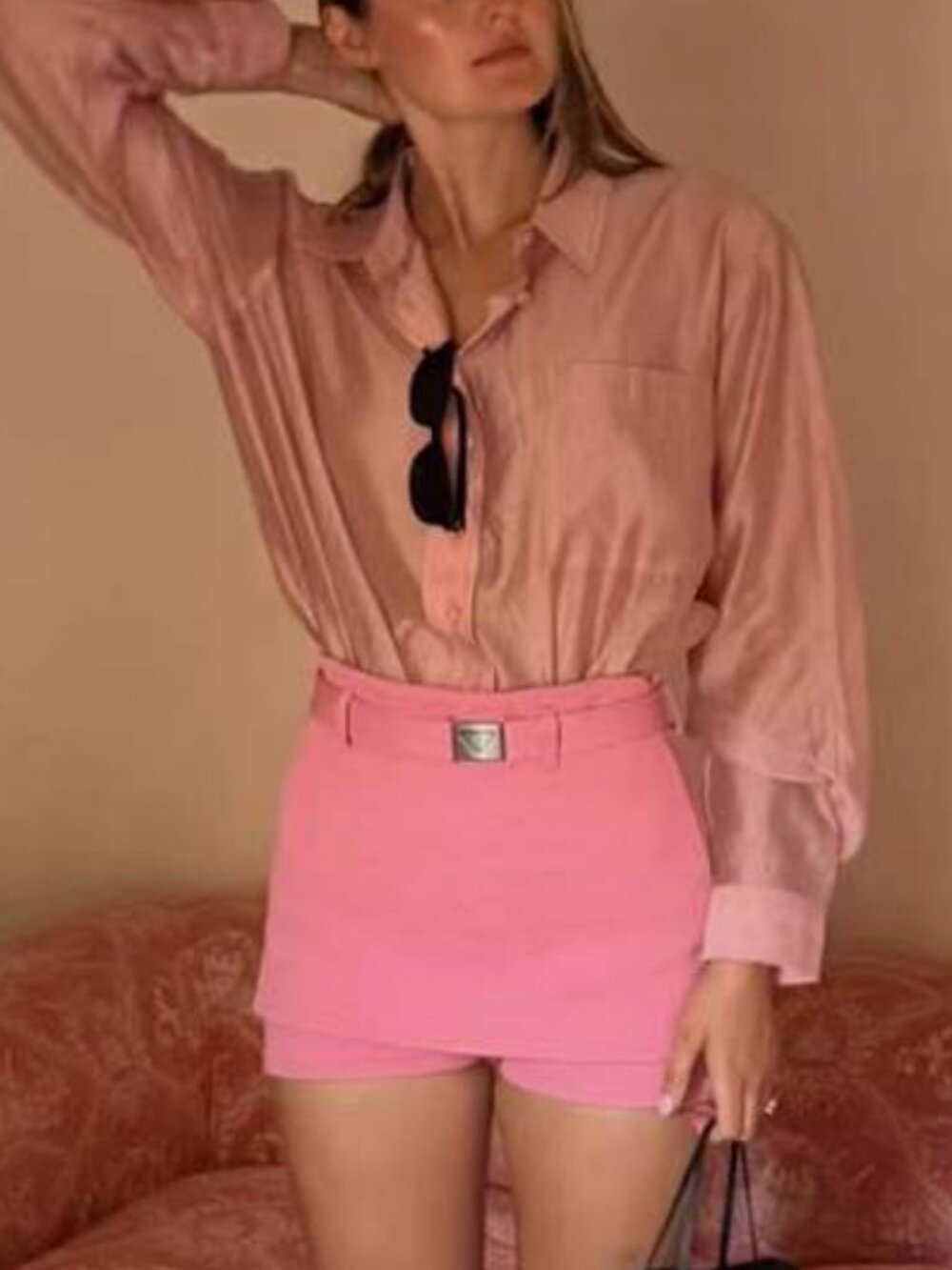 Reformation Eli Oversized Shirt Medium Sheer Pink Semi Sheer Quiet Lux Classic